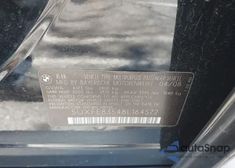 2008 BMW X5 4.8I z USA, uszkodzony, nr VIN 5UXFE83548L164572